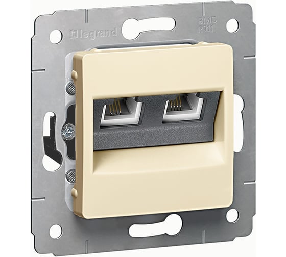 Розетка Legrand Cariva DIY RJ11 2 входа, слоновая кость 695921