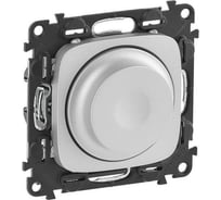 Светорегулятор Legrand Valena ALLURE  с поворотной ручкой универсальный 300Вт без нейтрали.С лицевой панелью.Алюминий 752960