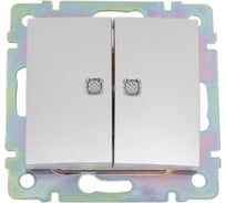 Переключатель двухклавишный Legrand с подсветкой Valena 10А 250В схема 6/2L безвинтовые зажимы алюминий 770212