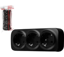 Розетка LEIDEN ELECTRIC 3-ая (открытая, с/з) черная, Bailly, 806017