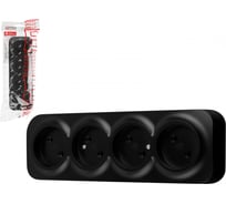 Розетка LEIDEN ELECTRIC 4-ая (открытая, б/з) черная, Bailly, 806020