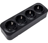 Розетка LEIDEN ELECTRIC 4-ая (открытая, с/з) черная, Bailly, 806019