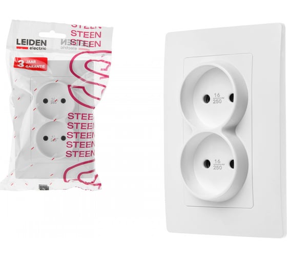Розетка LEIDEN ELECTRIC 2-ая (скрытая, б/з) белая, Steen, 806037 1