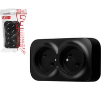 Розетка LEIDEN ELECTRIC 2-ая (открытая, б/з) черная, Bailly, 806016