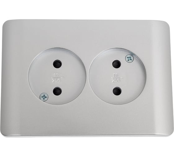 Розетка 2-м CHINT NEW3-E без заземления, защитные шторки 16А серебро 431421 1