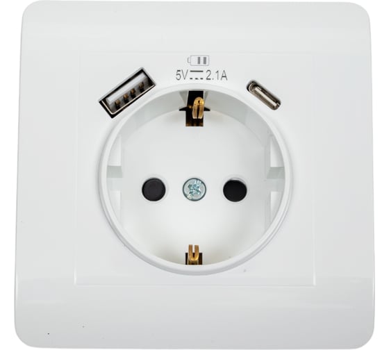 Розетка CHINT NEW3-E 16А с заземлением защитные шторки с 2-мя зарядными устройствами USB A+C 5В/2.1А белый 431552 1