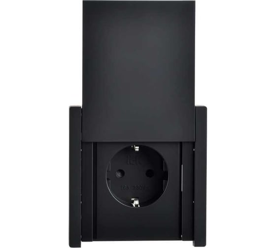 Розетка IEK FORTEPIANO с з/к/ш с крышкой б/к 16А IP44 FP119 черный FP-R16-16-1-44-K02