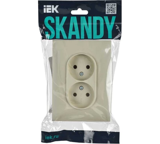 Розетка 2-я IEK SKANDY без з/к/ш 10А в сборе SK-R10B бежевый SK-R20-10-K10-F