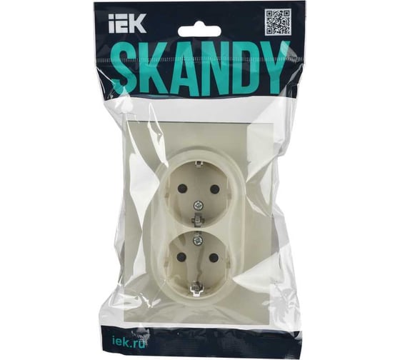 Розетка 2-я IEK SKANDY с з/к/ш 16А в сборе SK-R07B бежевый SK-R24-16-K10-F