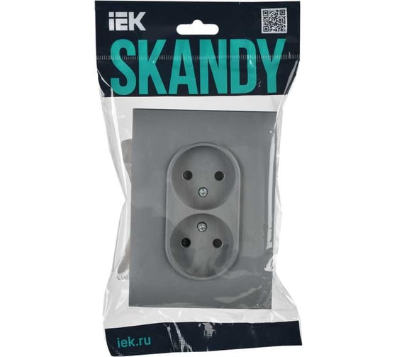 Розетка 2-я IEK SKANDY без з/к с з/ш 10А в сборе SK-R09Gr серый SK-R23-10-K03-F