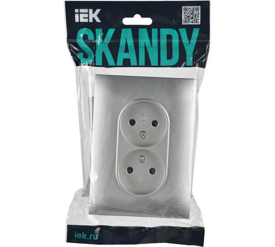 Розетка 2-я IEK SKANDY без з/к с з/ш 10А в сборе SK-R09S серебро SK-R23-10-K23-F