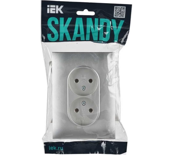 Розетка 2-я IEK SKANDY без з/к/ш 10А в сборе SK-R10S серебро SK-R20-10-K23-F