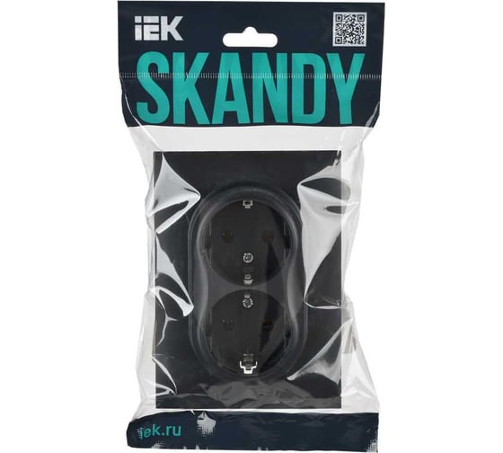 Розетка 2-я IEK SKANDY с з/к без з/ш 16А в сборе SK-R08G графит SK-R21-16-K53-F