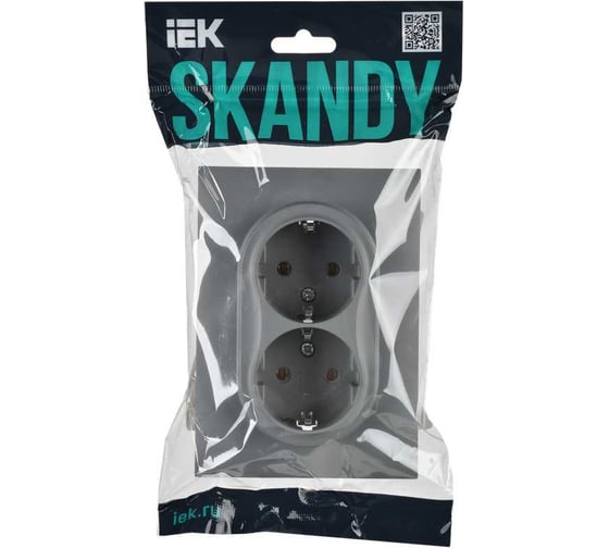 Розетка 2-я IEK SKANDY с з/к без з/ш 16А в сборе SK-R08Gr серый SK-R21-16-K03-F