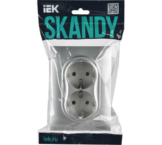 Розетка 2-я IEK SKANDY с з/к без з/ш 16А в сборе SK-R08S серебро SK-R21-16-K23-F