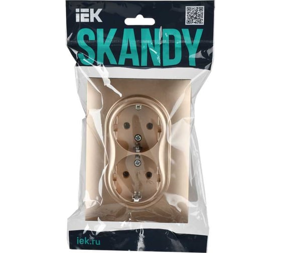 Розетка 2-я IEK SKANDY с з/к без з/ш 16А в сборе SK-R08Sa песочный SK-R21-16-K98-F