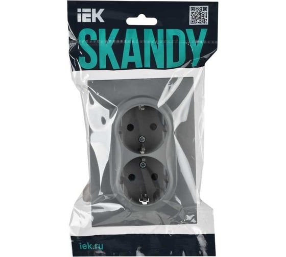 Розетка 2-я IEK SKANDY с з/к/ш 16А в сборе SK-R07Gr серый SK-R24-16-K03-F
