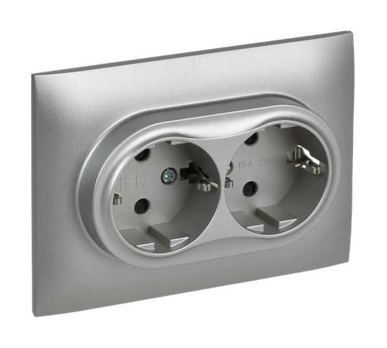 Розетка 2-я IEK SKANDY с з/к/ш 16А в сборе SK-R07S серебро SK-R24-16-K23-F 1