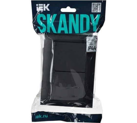 Розетка 2-я IEK SKANDY с крышкой 16А в сб IP44 SK-R12Bl черный SK-R26-16-44-K02-F