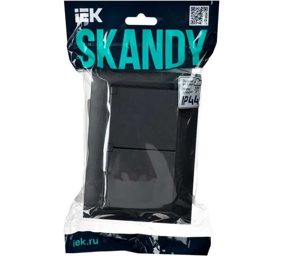 Розетка 2-я IEK SKANDY с крышкой 16А в сб IP44 SK-R12G графит SK-R26-16-44-K53-F