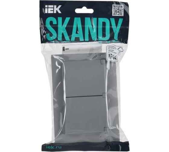 Розетка 2-я IEK SKANDY с крышкой 16А в сб IP44 SK-R12Gr серый SK-R26-16-44-K03-F