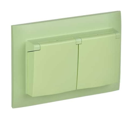 Розетка 2-я IEK SKANDY с крышкой 16А в сб IP44 SK-R12M мятный SK-R26-16-44-K06-F