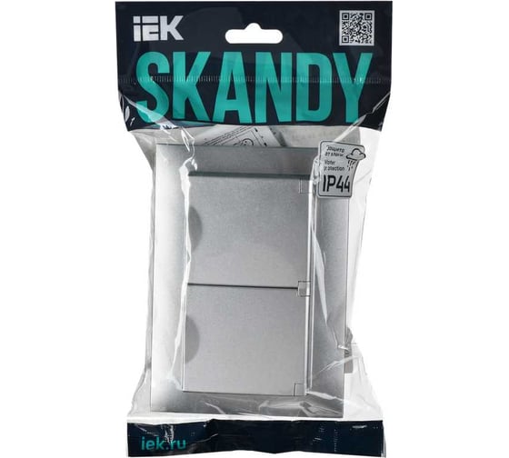 Розетка 2-я IEK SKANDY с крышкой 16А в сб IP44 SK-R12S серебро SK-R26-16-44-K23-F