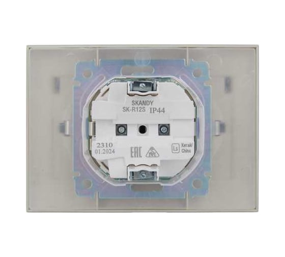 Розетка 2-я IEK SKANDY с крышкой 16А в сб IP44 SK-R12S серебро SK-R26-16-44-K23-F