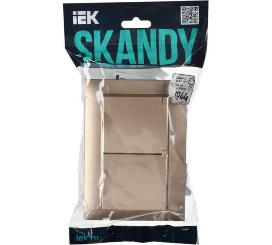 Розетка 2-я IEK SKANDY с крышкой 16А в сб IP44 SK-R12Sa песочный SK-R26-16-44-K98-F