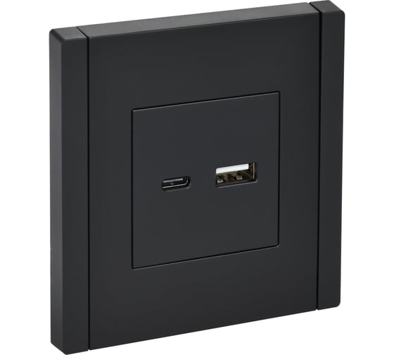 Розетка IEK FORTEPIANO USB A+C 18Вт FP151 черный FP-U22-018-K02