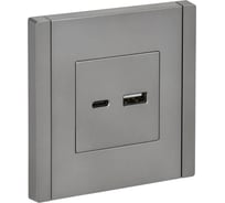 Розетка IEK FORTEPIANO USB A+C 18Вт FP551 сталь FP-U22-018-K46