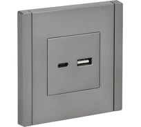 Розетка IEK FORTEPIANO USB A+C 3,1А FP550 сталь FP-U22-D31-K46