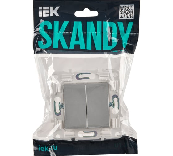 Выключатель IEK SKANDY 2-клавишный проходной 10А SK-V05S серебристый SK-V22-0-10-K23