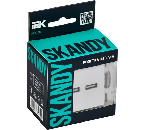 Розетка IEK SKANDY USB A+A 3,1А SK-R15W арктически белый SK-U21-D31-K01