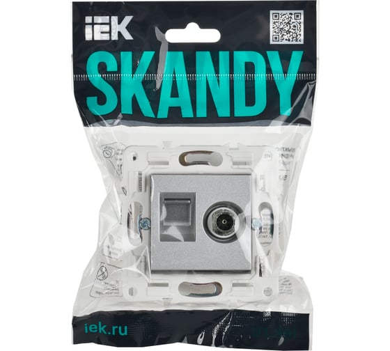 Розетка IEK SKANDY двойная TV+RJ45 кат.5E SK-A14S серебристый SK-AK20-1-K23