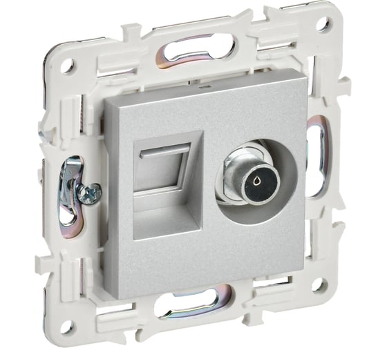Розетка IEK SKANDY двойная TV+RJ45 кат.6E SK-A15S серебристый SK-AK20-2-K23