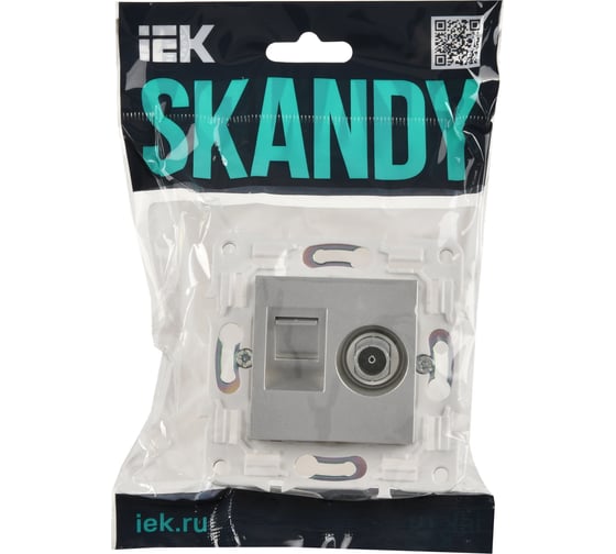 Розетка IEK SKANDY двойная TV+RJ45 кат.6E SK-A15S серебристый SK-AK20-2-K23