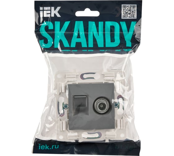 Розетка IEK SKANDY двойная TV+RJ45 кат.6E SK-A15Gr серый SK-AK20-2-K03