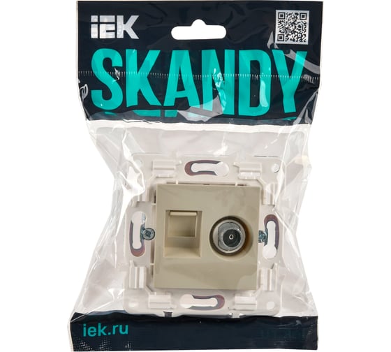 Розетка IEK SKANDY двойная TV+RJ45 кат.6E SK-A15B бежевый SK-AK20-2-K10