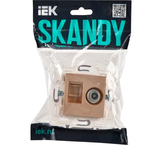 Розетка IEK SKANDY двойная TV+RJ45 кат.6E SK-A15Sa песочный SK-AK20-2-K98