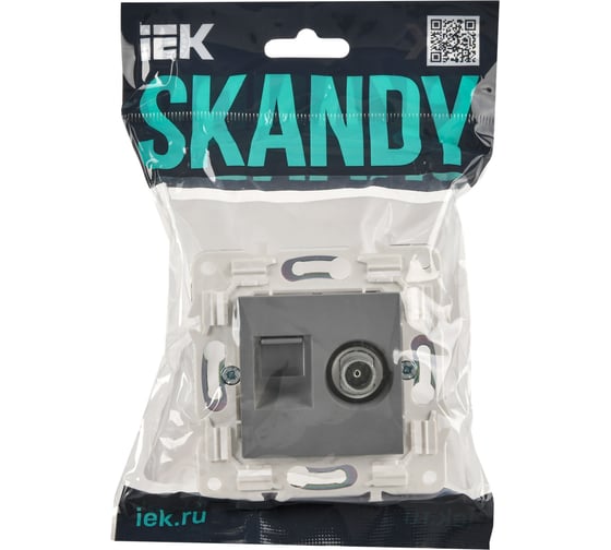 Розетка IEK SKANDY двойная TV+RJ45 кат.5E SK-A14Gr серый SK-AK20-1-K03
