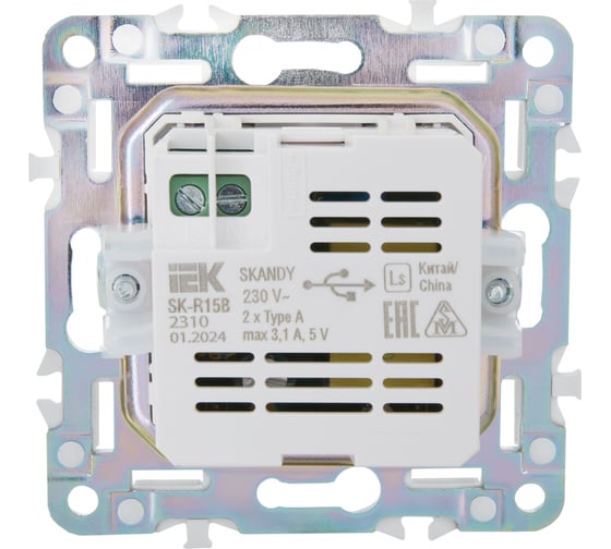 Розетка IEK SKANDY USB A+A 3,1А SK-R15M мятный SK-U21-D31-K06