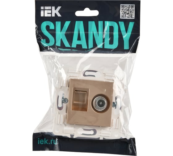 Розетка IEK SKANDY двойная TV+RJ45 кат.5E SK-A14Sa песочный SK-AK20-1-K98