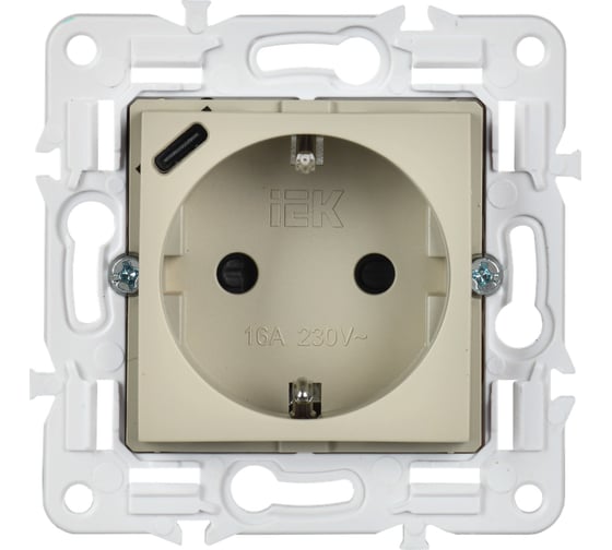 Розетка IEK SKANDY с з/к/ш 16А с USB C 18Вт SK-R17B бежевый SK-R14-16-U14-018-K10