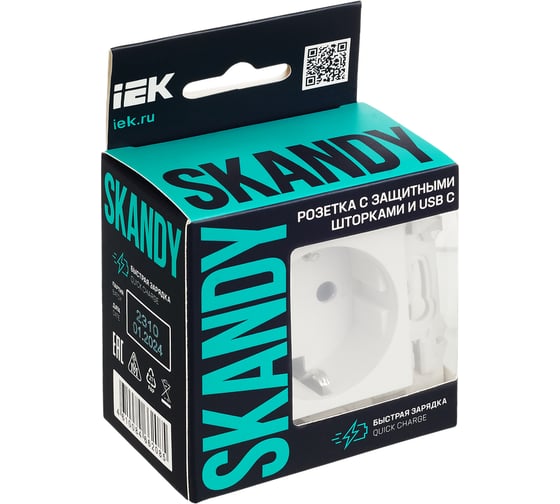 Розетка IEK SKANDY с з/к/ш 16А с USB C 18Вт SK-R17W арктически белый SK-R14-16-U14-018-K01