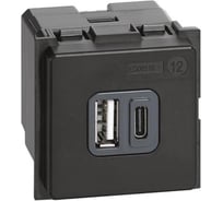 Зарядное устройство Bticino LIVING NOW USB Стандарт A-С 3000мА 2 модуля. K4287C2