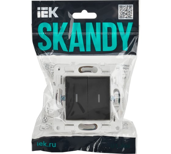 Выключатель 2-клавишный IEK SKANDY SK-V09G с индикацией, 10А, графит SK-V20-1-10-K53