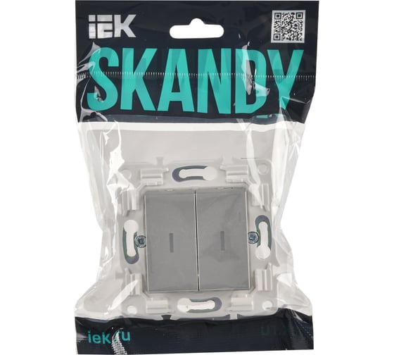 Выключатель 2-клавишный IEK SKANDY SK-V09S с индикацией, 10А, серебро SK-V20-1-10-K23
