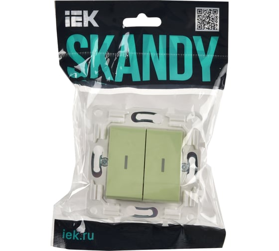 Выключатель 2-клавишный IEK SKANDY SK-V09M с индикацией, 10А, мятный SK-V20-1-10-K06
