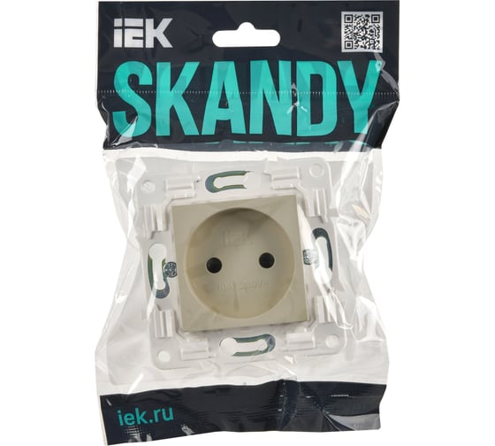 Розетка IEK SKANDY SK-R01B без заземляющего контакта, с защитными шторками, 10А, бежевый SK-R13-10-K10